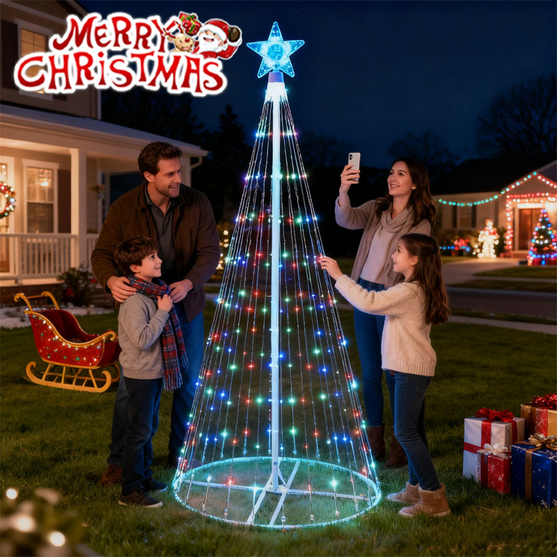 Star Tree Topper - LED-waterval lichtslingers op zonne-energie Kerstboomtopper Vijfpunts