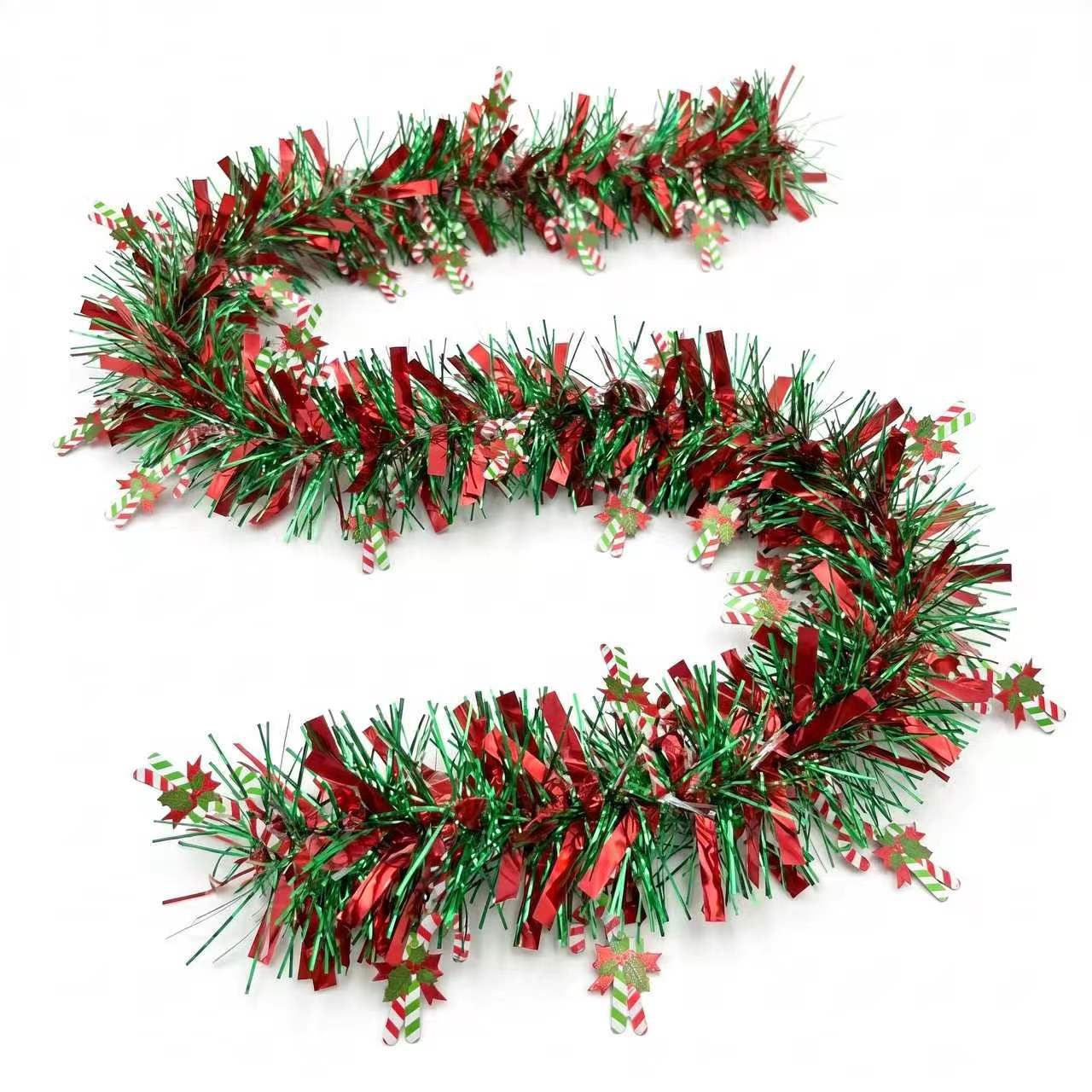 Tinsel Garland Decoration - 2M Kersttinsel Garland Iridescent Rood Groen